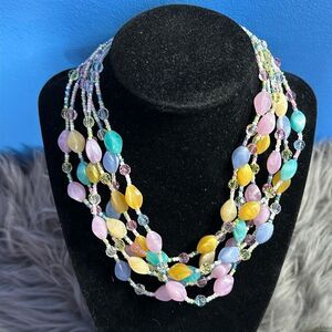 Esmor Pastel 6 Strand Tiered Necklace & Earrings Set Multicolor Beaded Fashion